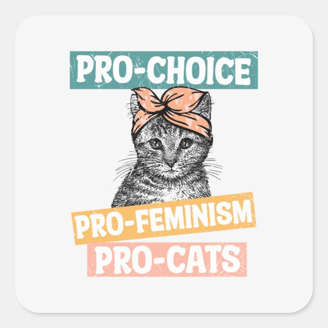 Pro-Choice, Pro-Feminism, Pro-Cat | Cat Lover Square Sticker (Front)