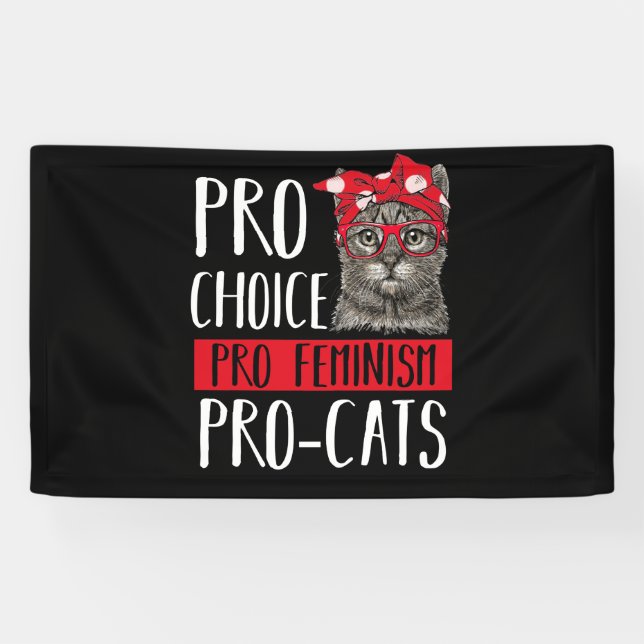 Pro Choice Pro Feminism Pro Cats Cat With Bandana Banner (Horizontal)