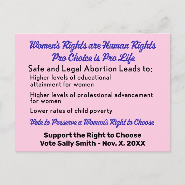Pro Choice Roe v Wade Get Out the Vote Safe Legal Postcard (Front)