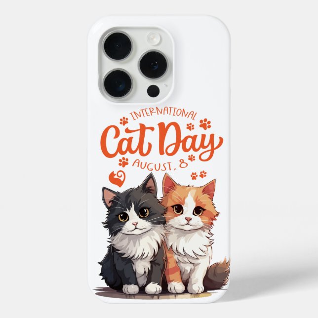 Pro Cute Cat Day iPhone 15 Coque - Célébrer avec style (Verso)