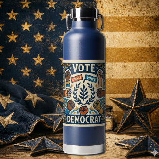 Pro-Democrat Vote Laurel Wreath and Diversity Fist Water Bottle