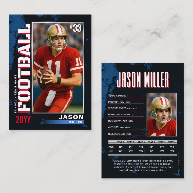 PRO Football Card with Stats Player Trading Card  (Front/Back)