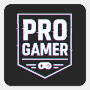 PRO GAMER — Neon Glitch Shield Square Sticker