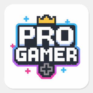 PRO GAMER — Pixel Art 8-Bit Badge Square Sticker