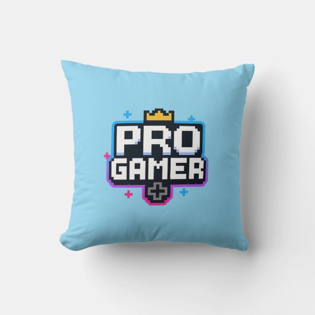 PRO GAMER — Pixel Art 8-Bit Badge Throw Pillow (Front)