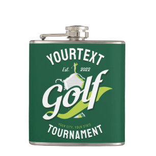 Pro Golfer NAME Golf Trophy Tournament Golfing Hip Flask