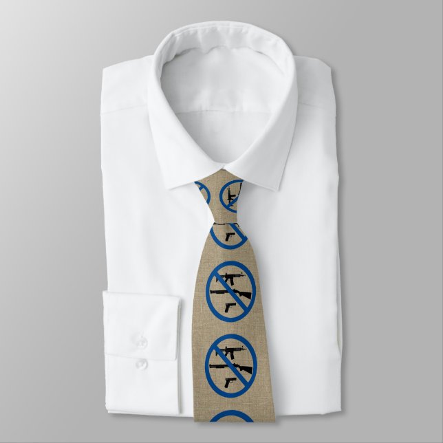 Pro Gun Control Custom Text Faux Beige Linen Tie (Tied)