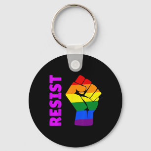 Pro-lgbt Rainbow Raised Fist #resist Anti-trump Keychain