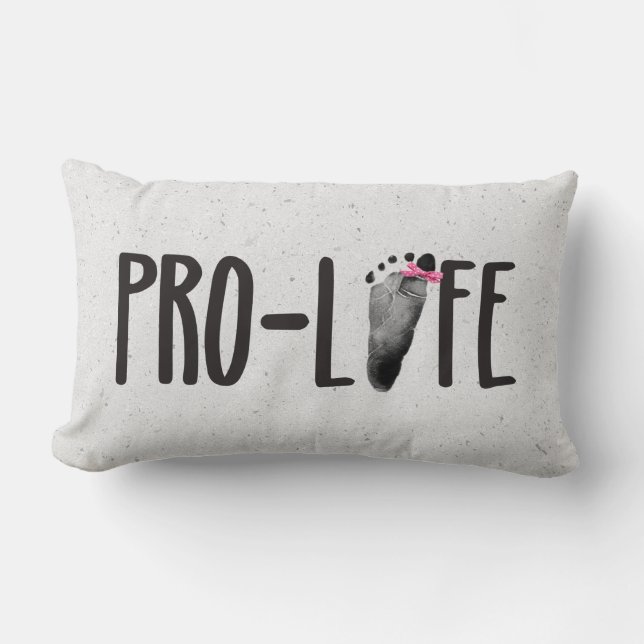 Pro-Life Baby Footprint with Bow Lumbar Pillow (Front)