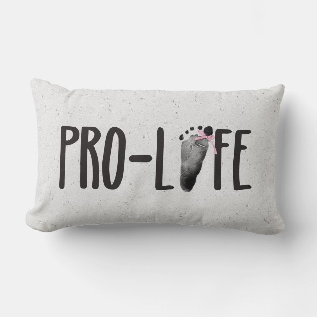 Pro-Life Baby Footprint with Bow  Lumbar Pillow (Front)