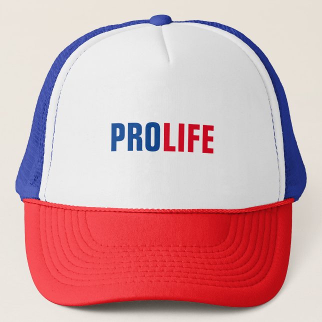 Pro Life text printed on coloured trucker hat (Front)