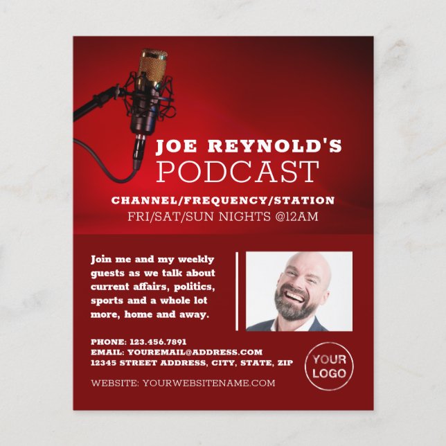 Pro Microphone, Podcaster, Podcast Advertising Flyer (Front)