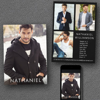 Pro Model Actor 4 Photo Modern Comp Card
