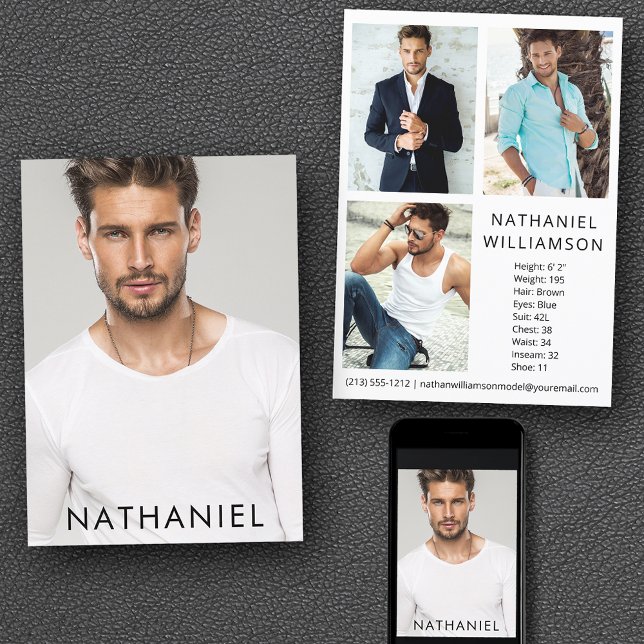 Pro Model Actor 4 Photos Carte Comp Moderne (Customize to change background color, text size or text style. Available for prints and download.)