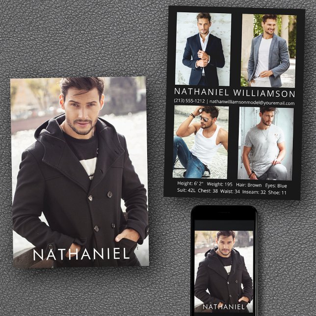 Pro Model Actor 5 Photo Comp Card (Customize to change background color, text size or text style. Available for prints and download.)