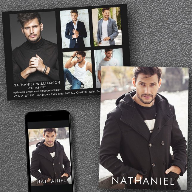 Pro Model Actor 6 Photo Modern Comp Card (Customize to change background color, text size or text style. Available for prints and download.)