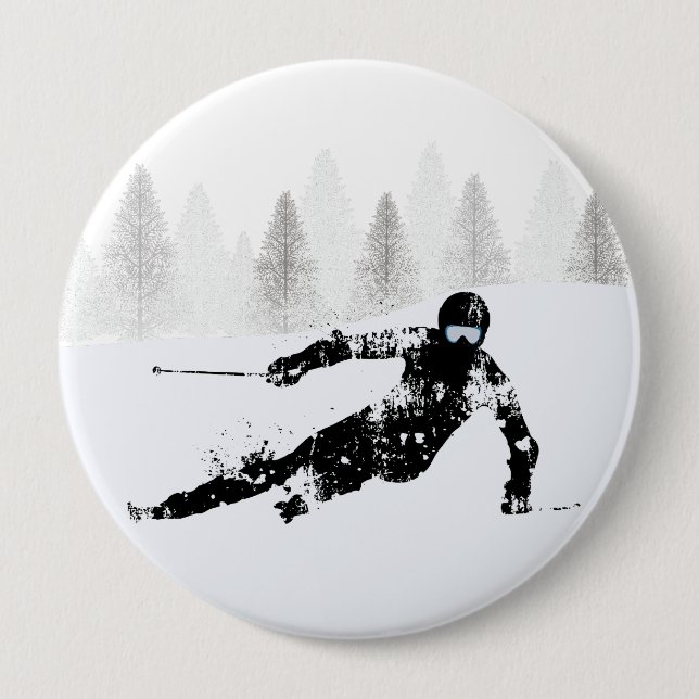 Pro Skier, Ski Snowboard 4 Inch Round Button (Front)