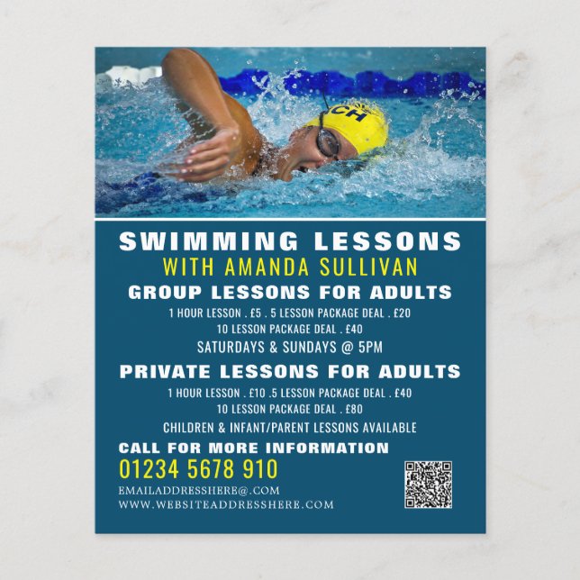 Pro Swimmer, Swimming Lesson Advertising Flyer (Front)