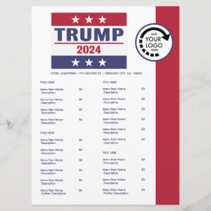 Pro Trump 2024 Logo Restaurant Take Out Menu