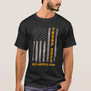 Pro Trump 2024 Save America Again Vintage USA Flag T-Shirt