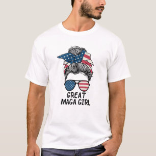 Pro Trump Great Mega Girl Anti Joe Biden USA Flag T-Shirt