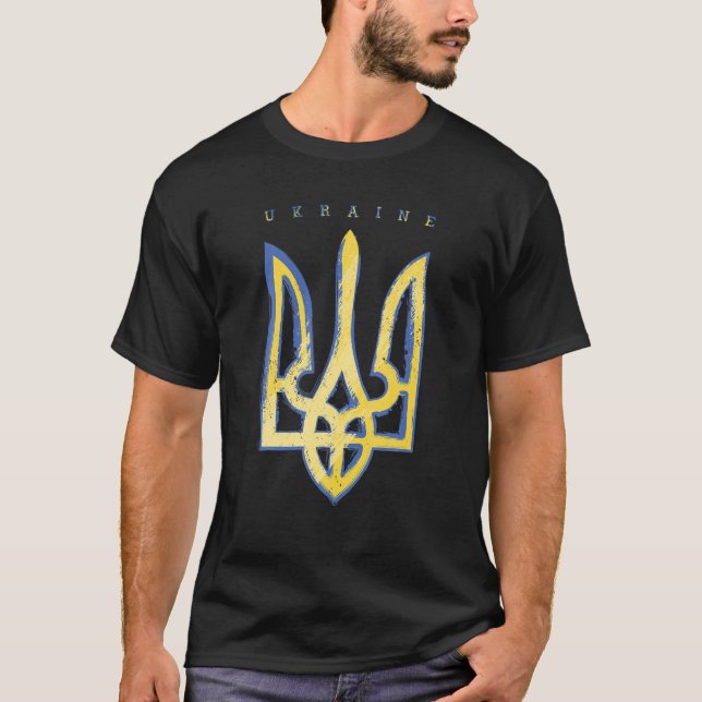 Pro Ukraine Support Flag Symbol Ukrainian Trident T-Shirt (Front)