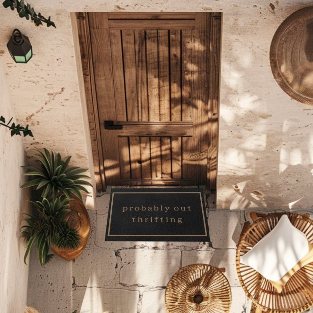 Probably Out Thrifting Funny Custom Black Trendy Doormat (Creator Uploaded)