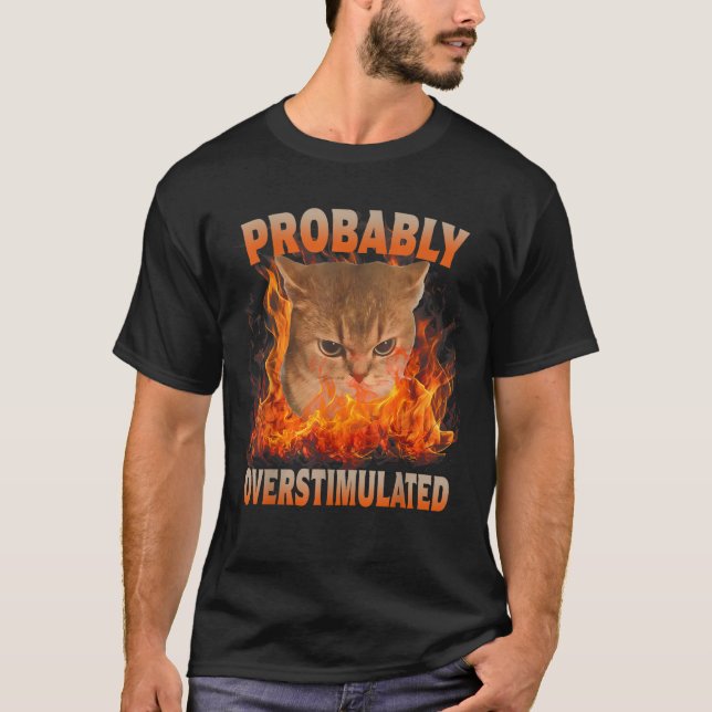 Probably Overstimulated Funny Meme Cat Lover Humou T-Shirt (Front)