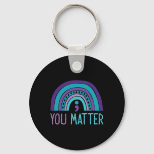 Problem Semicolon Suicide Prevention Purple Teal R Keychain