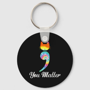 Problem Semicolon Tie Dye Cat Suicide Prevention Keychain