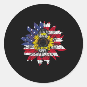 Problem Sunflower American Flag Suicide Prevention Classic Round Sticker