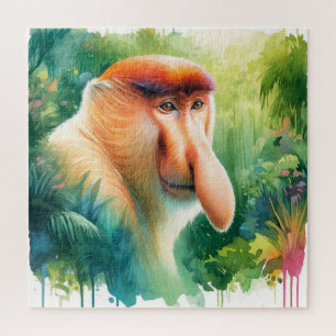 Proboscis Monkey in Watercolors REF39 - Watercolor Jigsaw Puzzle