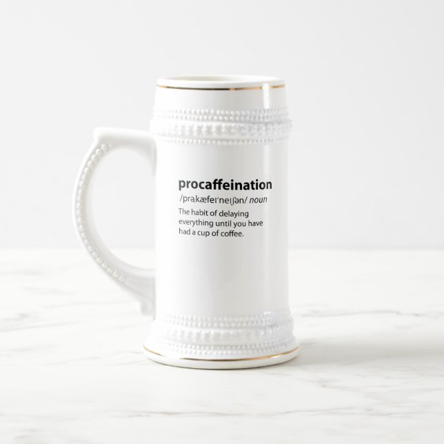 Procaffeination Funny Dictionary Definition Beer Stein (Left)