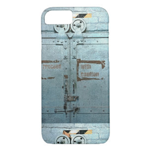 Proceed with caution blue grey industrial door Case-Mate iPhone case