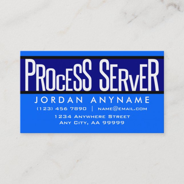 Process Server Funky Text Blue Business Card (Front)