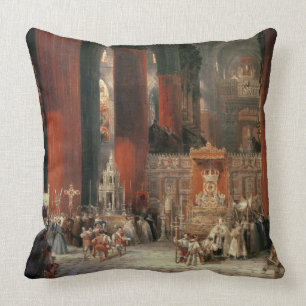 Procession in Seville Cathedral, 1833 (oil on canv Throw Pillow