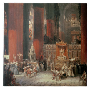 Procession in Seville Cathedral, 1833 (oil on canv Tile