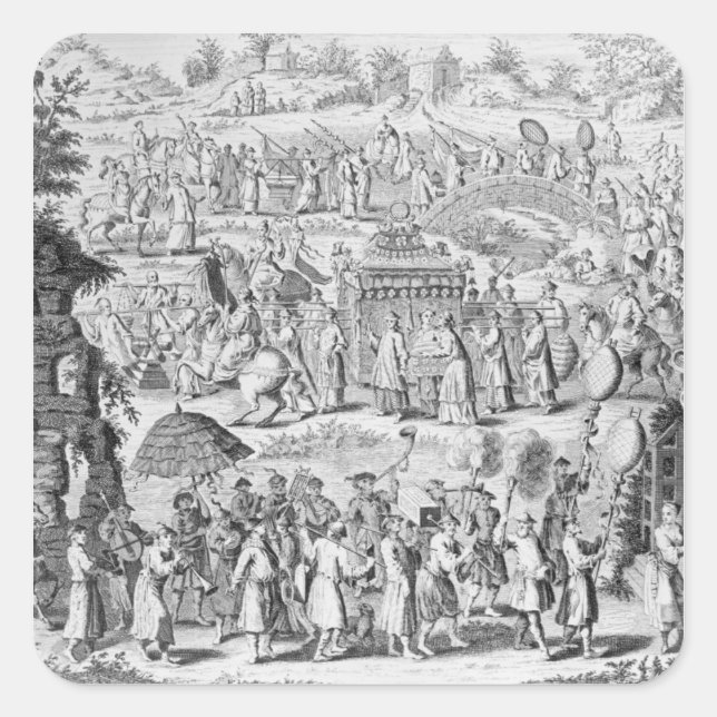 Procession of a bride going home square sticker (Front)