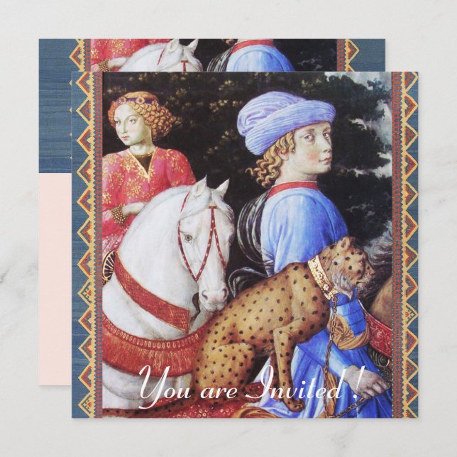Procession of Magus Melchior,Horse Riders,Wild Cat Invitation (Front/Back)