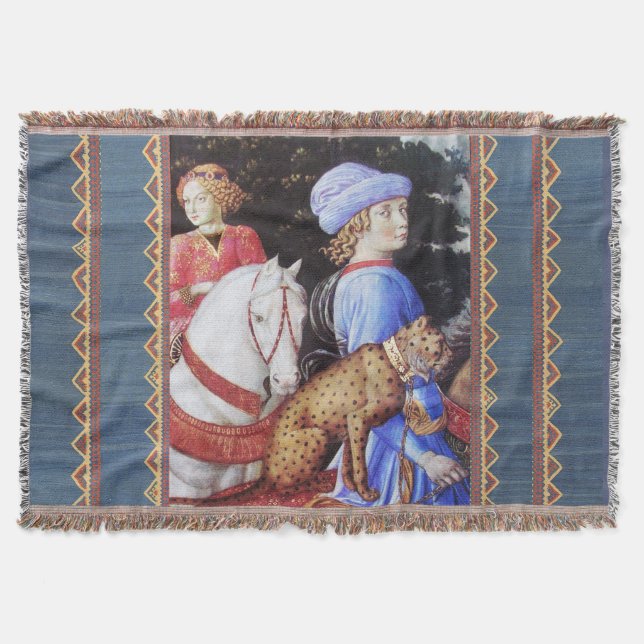 Procession of Magus Melchior,Horse Riders,Wild Cat Throw Blanket (Front)