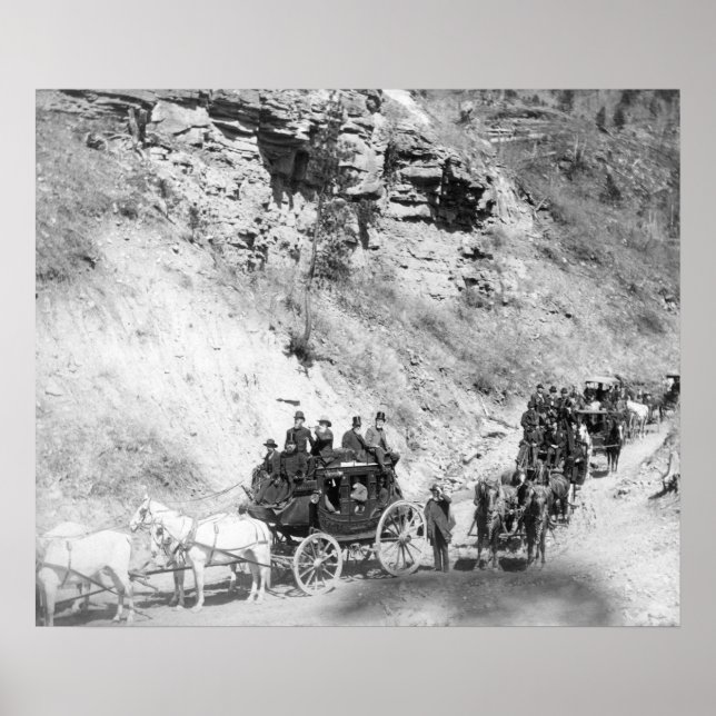 Procession of Stagecoaches Coming down Mountain Poster (Front)
