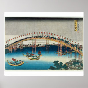 Procession over a Bridge (colour woodblock print) Poster