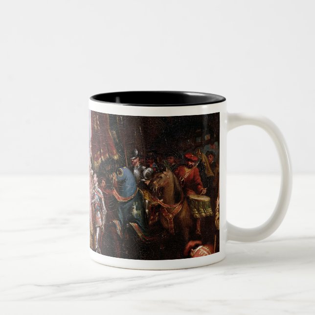 Procession to the Roiall Justs Holden in Smithfiel Two-Tone Coffee Mug (Right)