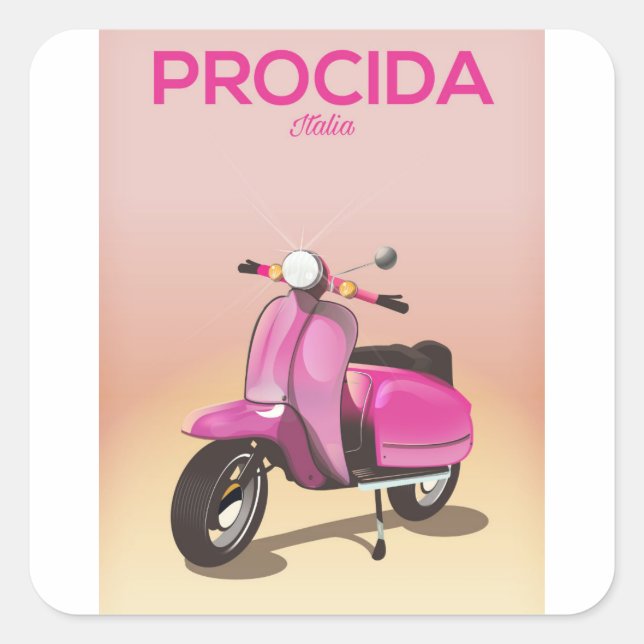 Procida Italy scooter vacation poster Square Sticker (Front)