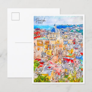 Procida Italy vintage travel watercolor Postcard