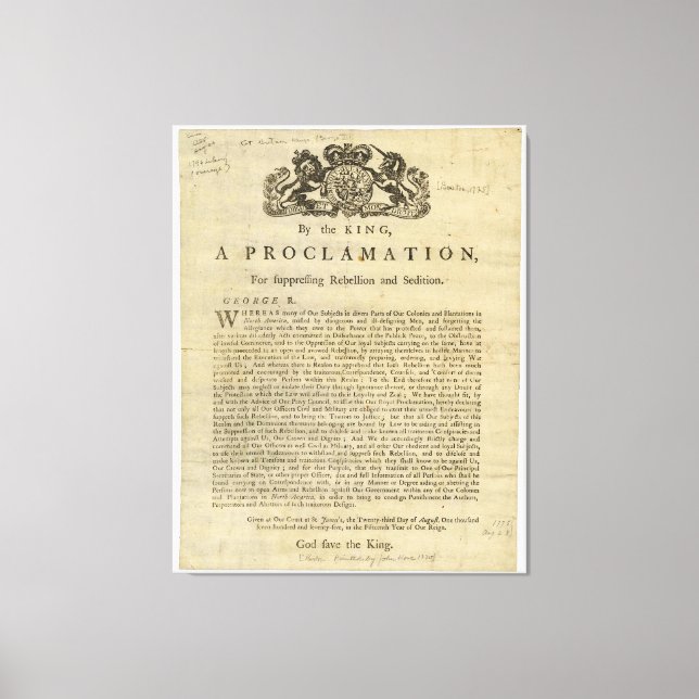Proclamation by the King for Suppressing Rebellion Canvas Print (Front)
