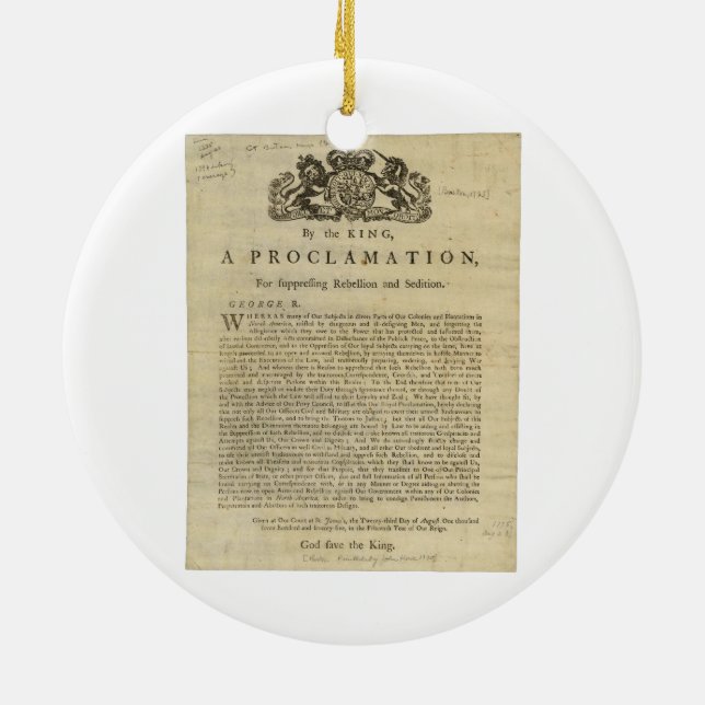 Proclamation by the King for Suppressing Rebellion Ceramic Ornament (Back)
