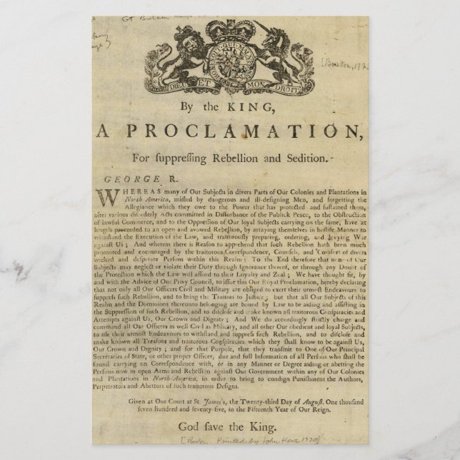 Proclamation by the King for Suppressing Rebellion Stationery (Front)