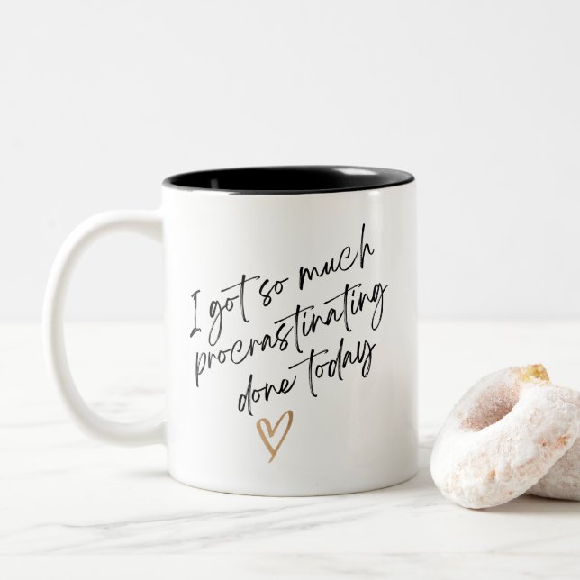 Procrastinating Funny Minimal Co-worker Gift Two-Tone Coffee Mug (With Donut)