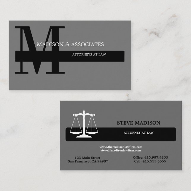 Procureur à Law Cartes de visite noir et gris (Devant / Derrière)